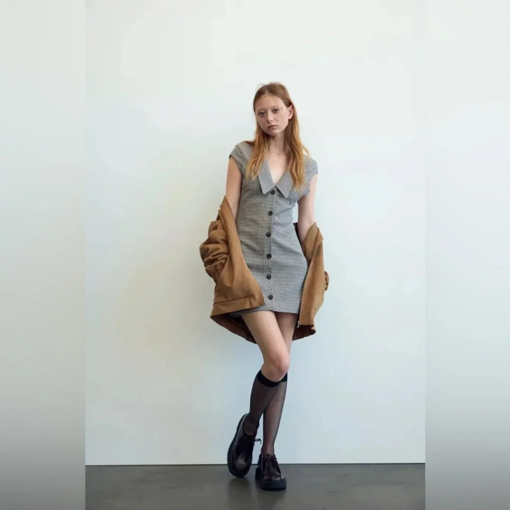 NWT Zara Sleeveless Micro Houndstooth Print Blazer Dress - Picture 1 of 5
